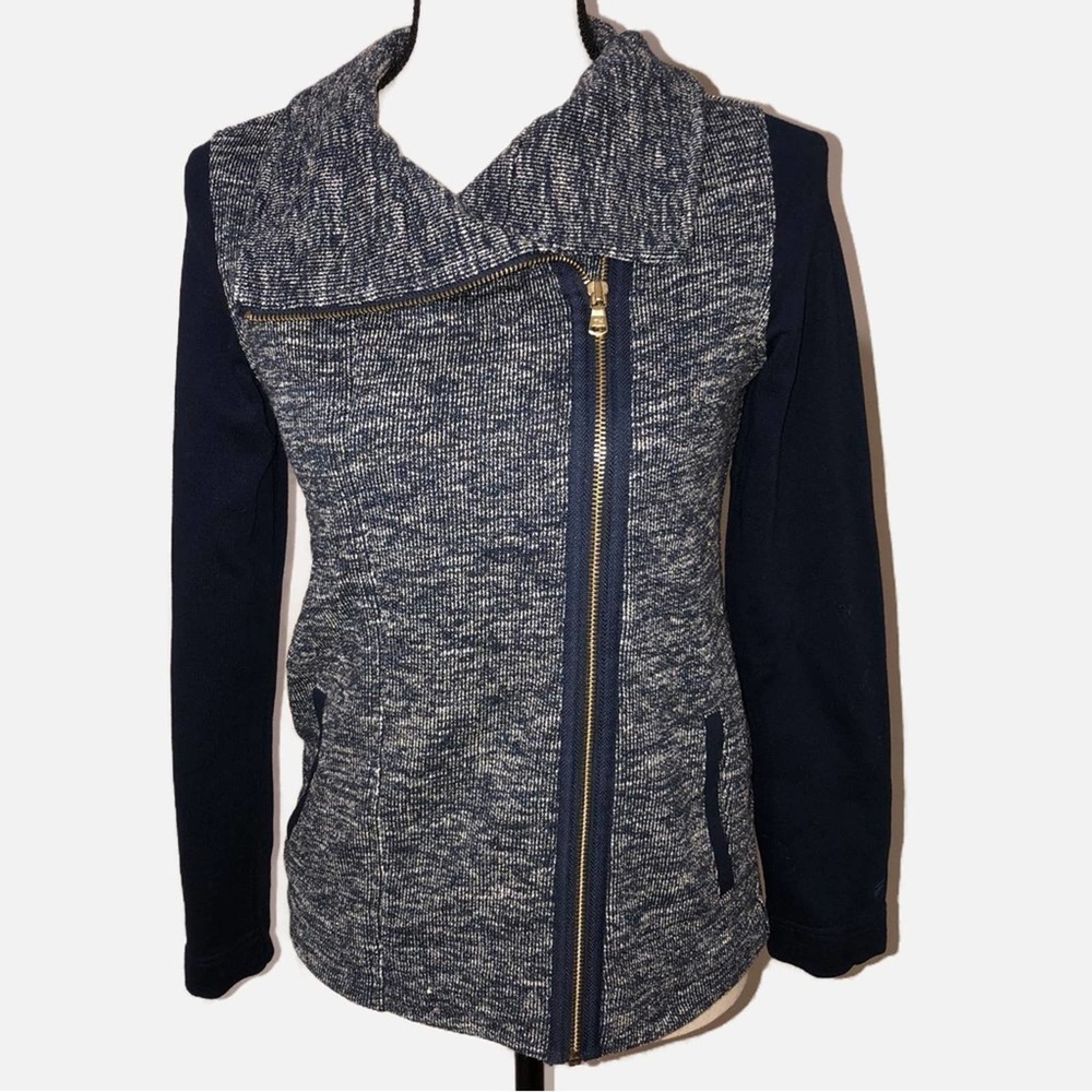 Tommy Hilfiger Athluxe Mixed Fabric Blue Tweed Gold Jacket Extra Small